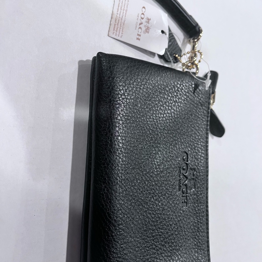 Coach Black Leather Wristlet with Gold Zippers